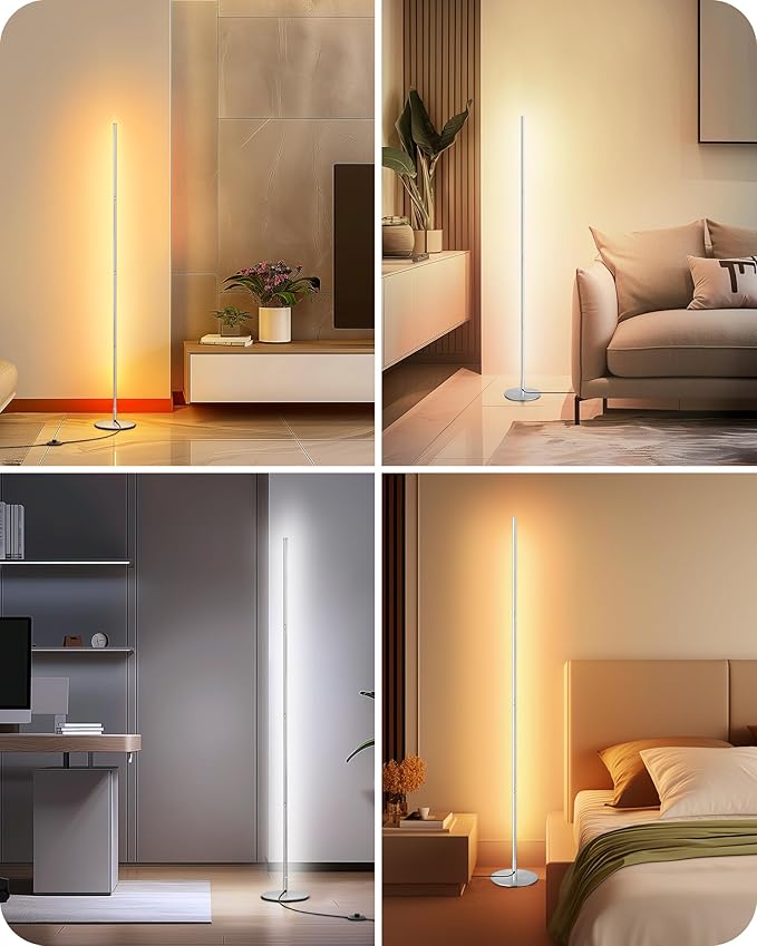 EDISHINE LED Standing Floor Lamp, Dimmable Corner Standing Light with Remote, 3 Color Temperature 3000K-4500K-6000K, 57.5" Modern Floor Lamps for Living Room, Bedroom, Office, Silver - Bloomnest