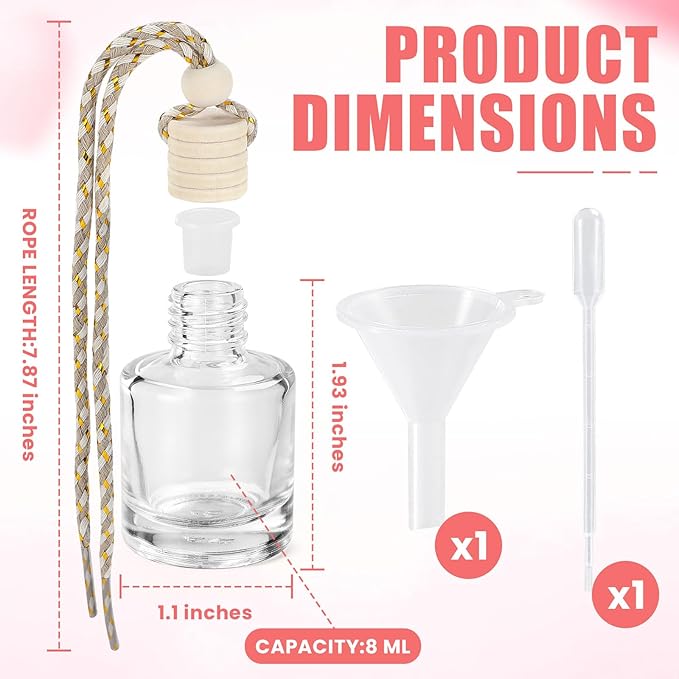 60 Pcs car Diffuser Bottle Set with Wooden Caps,Dropper and Funnel, Empty Glass car air freshener Bottle Bulk Hanging Essential Oil Fragrance Pendants for Car Decor，Can DIY Car Air Freshners Diffuser - Bloomnest