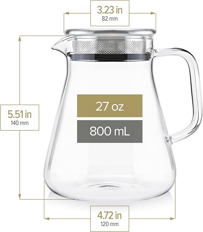 Teabloom One-Touch Tea Maker, 2-in-1 Teapot and Kettle with Stainless Steel Filter Lid for Loose Tea – Stain-free Borosilicate Glass Teapot (27 Oz) – Tea Connoisseur's Choice - Bloomnest