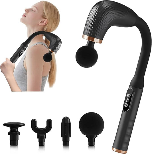 Massage Gun with Upgraded Extension Handle, Back Massager for Pain Relief Deep Tissue, Muscles/Neck/Shoulders/Waist/Legs Massager with 4 Massage Heads & 6 Speed Levels & 3 Massage Modes - Bloomnest