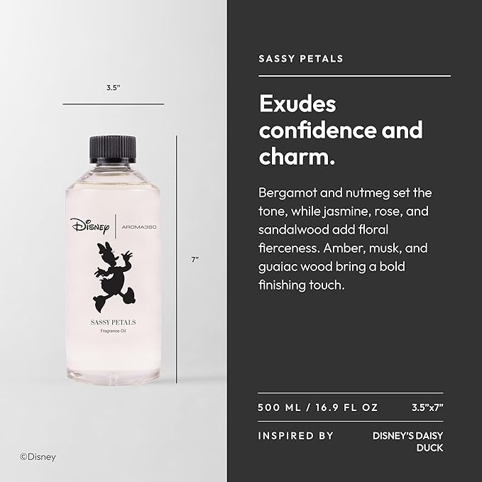 Aroma360 | Disney | Sassy Petals Fragrance Oil Blend | Daisy Duck | Luxury Aromatherapy Scent Diffuser Oil | Bergamot, Rose and Amber 16.9 fl oz, 500 mL - Bloomnest