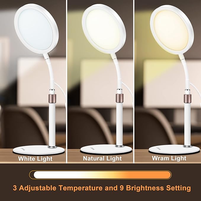 Light Therapy Lamp, UV-Free 10000 Lux Therapy Light with 3 Color Temperature Modes & Adjustable Brightness & Timer, Happy Therapy Lamp for Lift Mood - Bloomnest