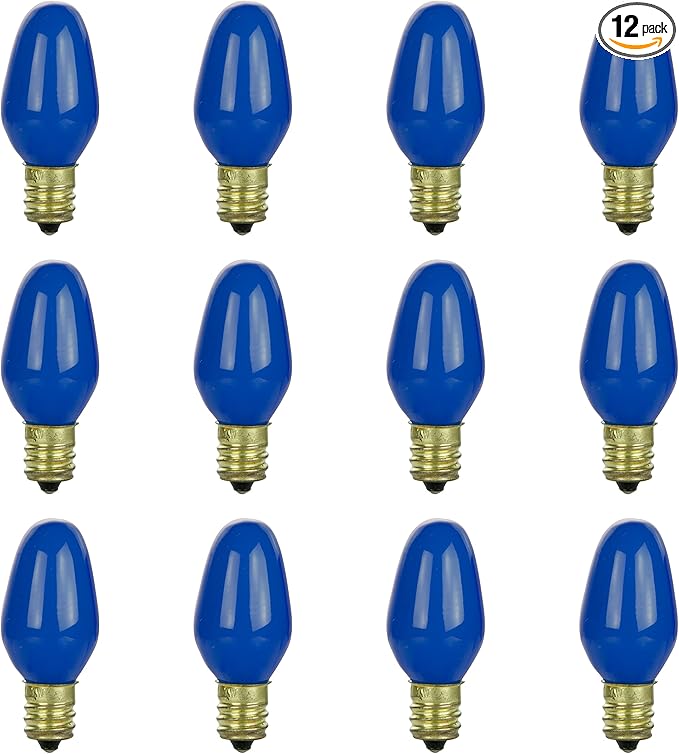 Sunlite 01053 7C7 Incandescent Bulb, 7 Watt, Candelabra E12 Base, C7 Small Night Light, Colored Bulb, Blue, 12 Count - Bloomnest