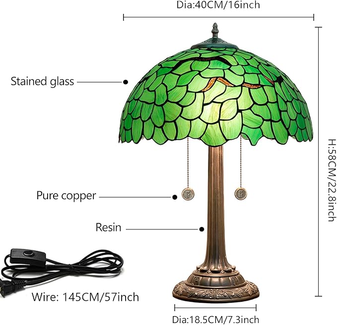 Tiffany Lamp Stained Glass lamp 16 inches Bedside Table Lamps for Living Room Bedroom Dorm Kitchen Home Decor Festival Birthday Gift,Green Leaf - Bloomnest