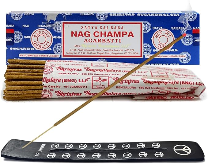 TRUMIRI Incense Stick Holder Bundle with Satya Sai Baba Nagchampa 100g Incense Sticks - Pack of 1 (Approx 100 Sticks) - Bloomnest
