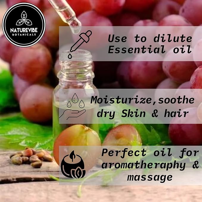 Naturevibe Botanicals Grapeseed Oil 32oz | 100% Pure Cold-Pressed & Lightweight Carrier Oil | Non-Greasy Natural Moisturizer for Skin, Hair, Face, Nails & Massage | Hexane-Free, Fresh & Versatile - Bloomnest