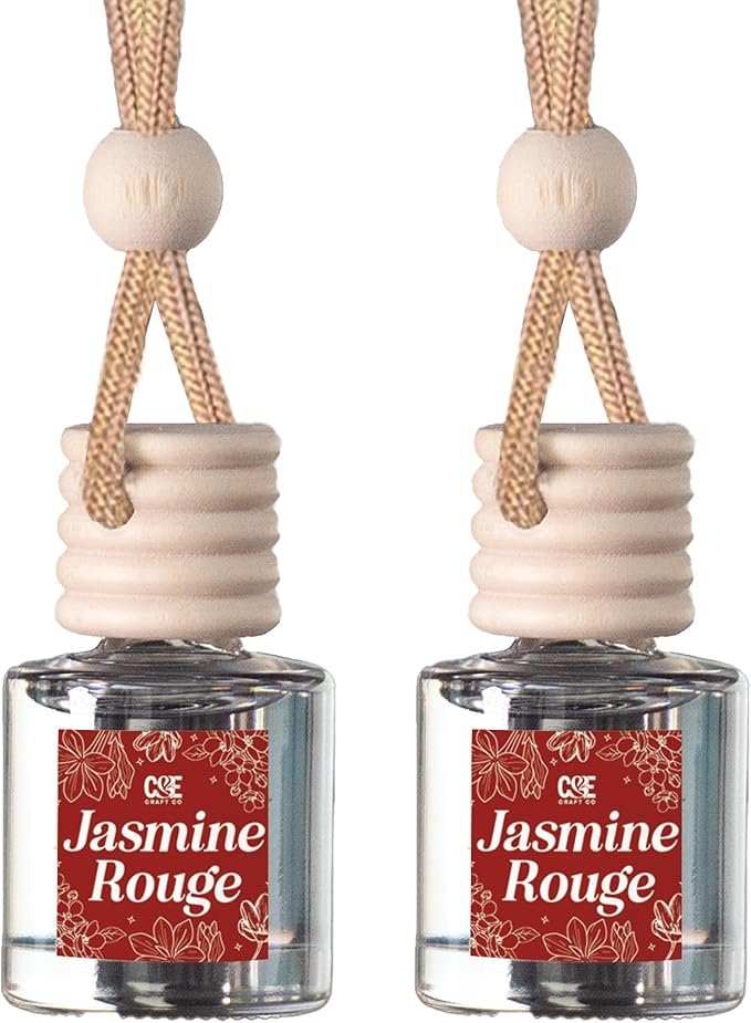 C&E Craft Co Hanging Car Air Freshener Diffuser 2 Pack, Long Lasting Fragrance Oil Car Freshener, Glass Bottle Auto Air Freshener, Made in USA (Jasmine Rouge) - Bloomnest