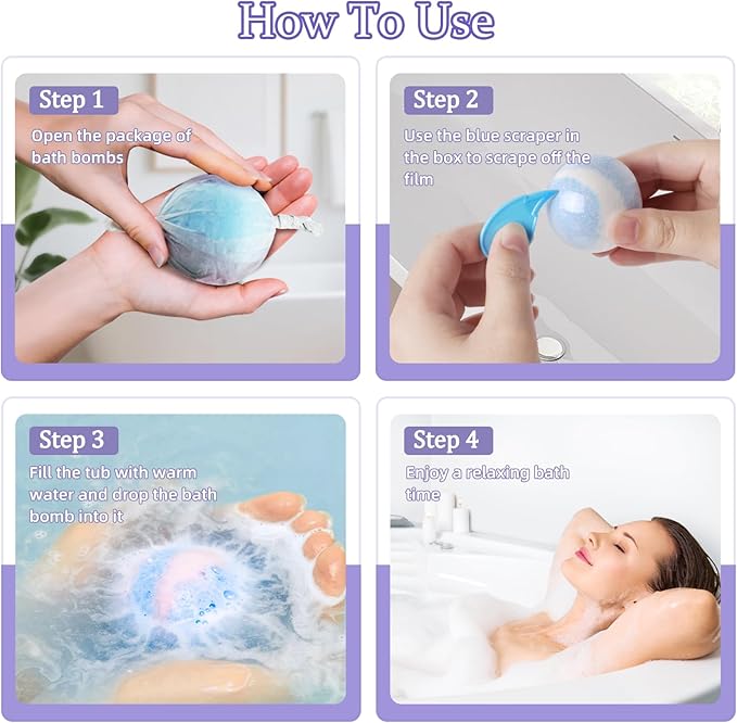 TranquilBliss Bath Bombs for Women, 50 PCS Set with 10 Rich Scents, Natural Bubble Bathbombs, Dry Skin Moisturizing, Present for Christmas, Mother’s Day, Birthday, for Mom, Wife, Her, Girls - Bloomnest