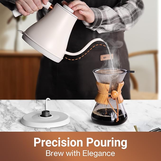 Mecity Electric Kettle Stainless Steel Gooseneck Water Kettle Water Boiler for Pour Over Coffee Fast Heating, Auto Shut Off, 27 fl oz, 1000W, Milk White - Bloomnest