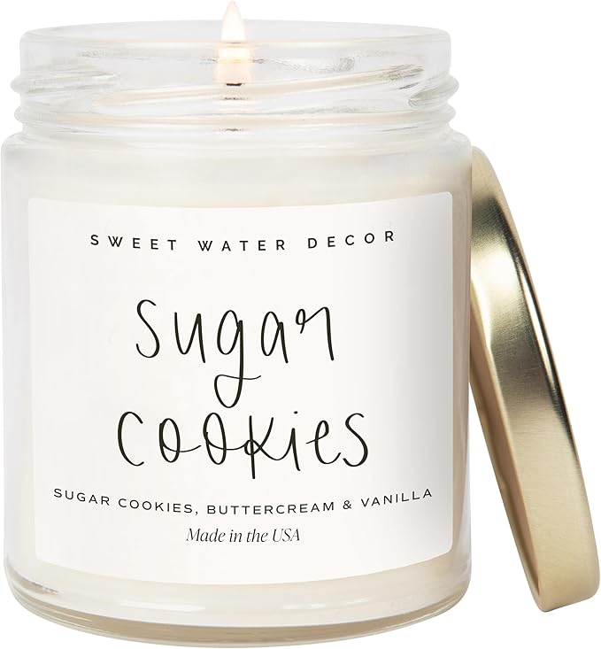 Sweet Water Decor Sugar Cookies Scented Candle - Sugar Cookies, Vanilla, and Buttercream Scented Christmas Candles and Decor for Home - 9oz. Clear Jar Soy Candle, Made in The USA - Bloomnest
