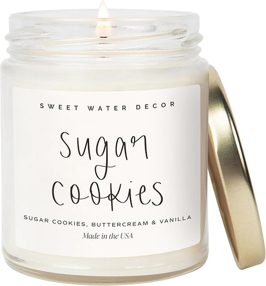 Sweet Water Decor Sugar Cookies Scented Candle - Sugar Cookies, Vanilla, and Buttercream Scented Christmas Candles and Decor for Home - 9oz. Clear Jar Soy Candle, Made in The USA - Bloomnest