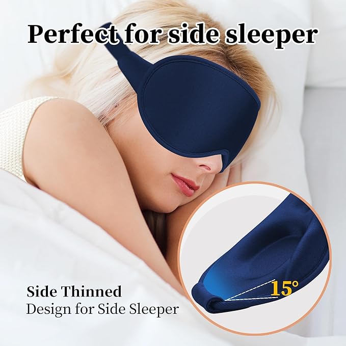 3D Sleep Mask for Men&Women, 2 Pack Contour Eye Masks for Sleep, Side Sleeping Mask for Men&Women, Blackout Eye Mask for Sleeping Eye Mask, Airplane Travel Essentials, Meditation Black & Dark-Blue - Bloomnest