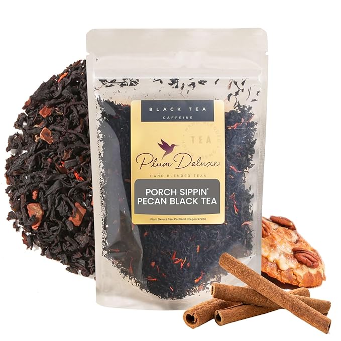Pecan Black Loose Leaf Tea – Whole Leaf Blend with Pecan Essence and Cinnamon – Caffeinated – No Sweeteners or Artificial Flavors – 60 to 80 Cups – Small Batch USA – Plum Deluxe - Bloomnest