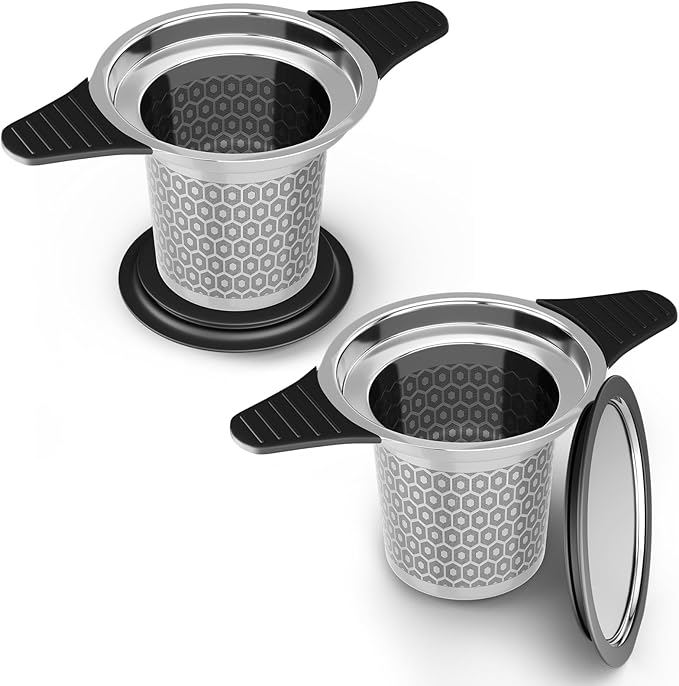 Reinmoson 2 Pack Extra Fine Mesh Tea Strainers for Loose Tea Single Cup, 304 Stainless Steel and Food Grade Silicone Loose Leaf Tea Steeper Tea Strainers & Filters for Black Tea, Coffee, Rooibos, etc - Bloomnest