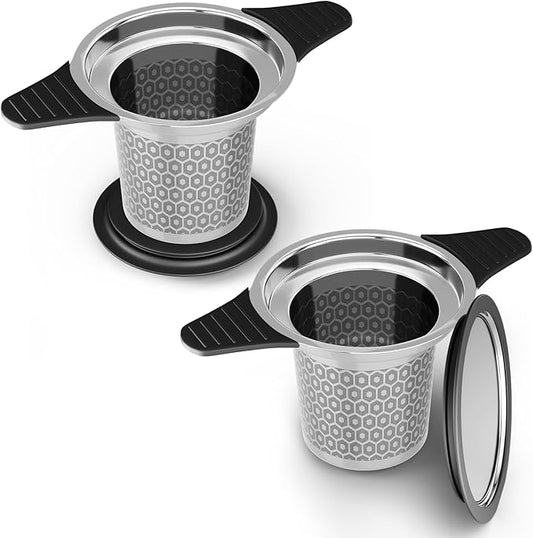 Reinmoson 2 Pack Extra Fine Mesh Tea Strainers for Loose Tea Single Cup, 304 Stainless Steel and Food Grade Silicone Loose Leaf Tea Steeper Tea Strainers & Filters for Black Tea, Coffee, Rooibos, etc - Bloomnest