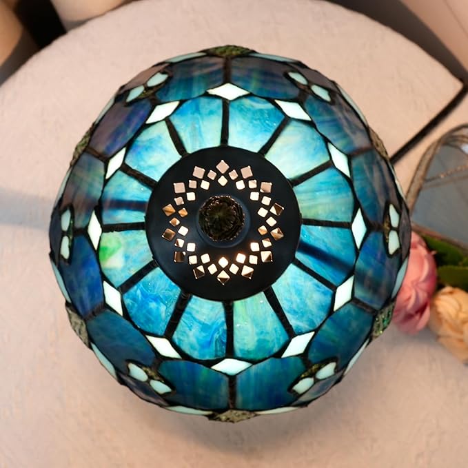 8 Inch Tiffany Style Colorful Lamp, Blue Green Umbrella Retro Design Bedside Lamp, Suitable for Bedroom, Dormitory Cafe and Other Home Art Decoration - Bloomnest