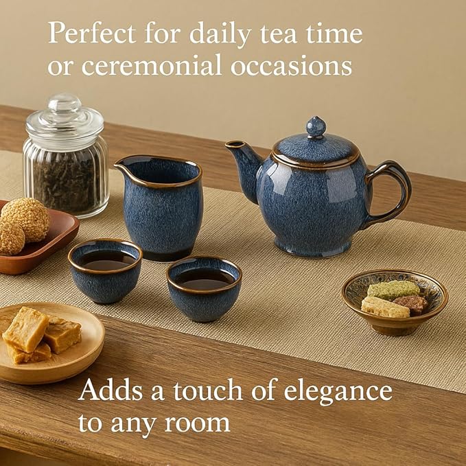 Chinese gongfu tea set porcelain,9-Piece Adult Tea Set,Afternoon Tea Pot Set, Blue Ceramic,Gift Boxed Set Perfect for Tea Lovers - Bloomnest