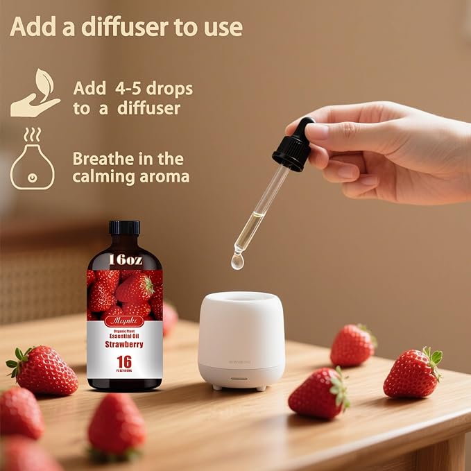 Strawberry Fragrance Oil-Strawberry Essential Oil 16.33oz (490ml)-100% Pure Natural Scent for Diffusers, Candles, Soap Making & Aromatherapy-Relaxing Home & Gift Essential Oil for Bath, Massage - Bloomnest