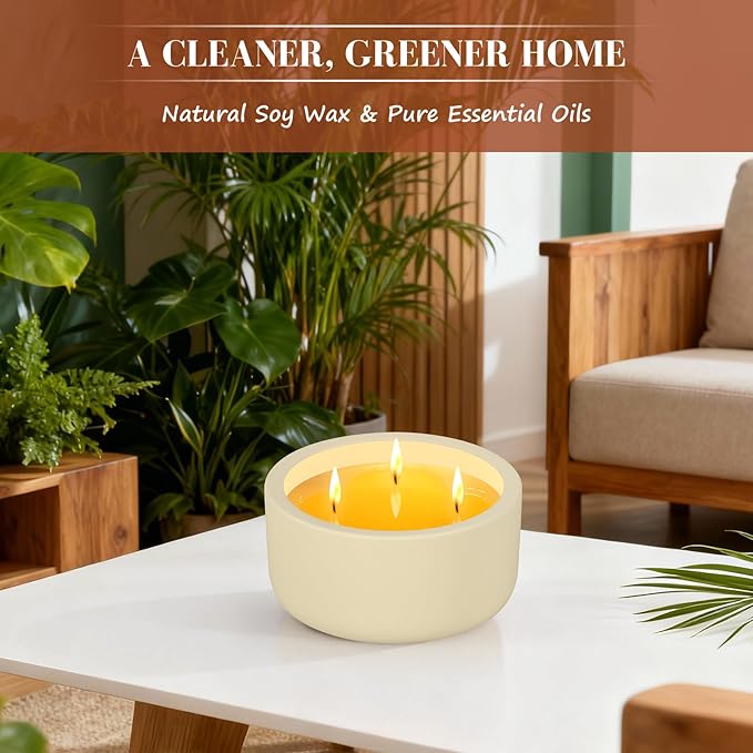 Viyffo Fall Candles - Vanilla & Cinnamon, 3 Wick Large Scented Candle, 20oz Soy Candles for Women & Men, Non Toxic Aromatherapy Candle, Ceramic Velas Perfect for Autumn Home Decor & Gift - Bloomnest