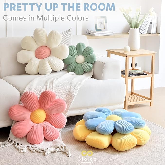 Sioloc Flower Pillow, Shaped Throw Pillow Butt Cushion Floor Seating Cushion, Cute Room Decor & Plush Pillow for Bedroom Sofa Chair (Blue, 23.6" ) - Bloomnest
