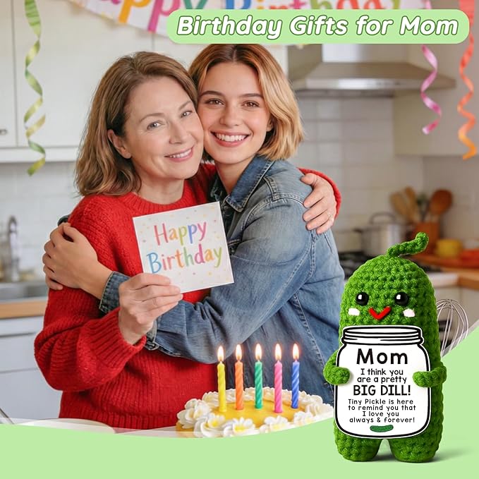 MAMAGIFTREE Valentines Mom Gifts from Daughter or Son, Birthday Gifts for Mom,Crochet Pickle Plush “Big Dill” Gift for Mother in Law or Stepmom Funny I Love You Mama, Small Cute Room Decor - Bloomnest