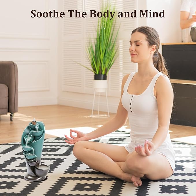 YYW Backflow Incense Burner Holder Handmade Statue Decor Fountain Waterfall Incense Holder with 20 Backflow Incense Cones 30 Incense Sticks 1 Tweezer 1 Mat for Indoor Meditation Yoga (Green) - Bloomnest
