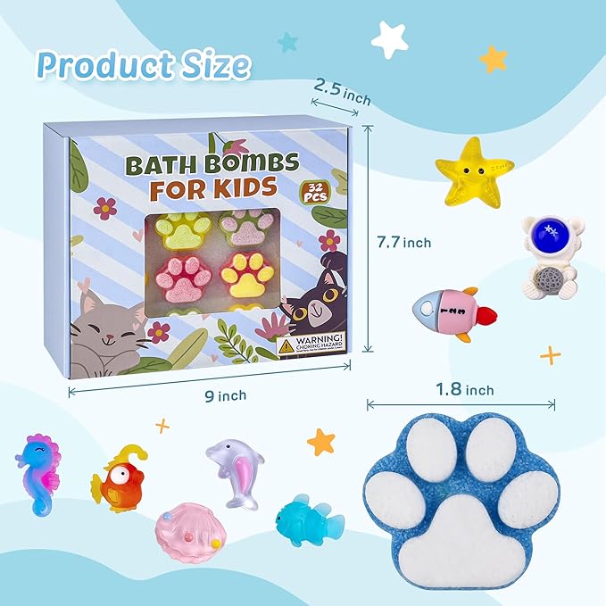 Bath Bombs for Kids with Surprise Inside, 32 Pack Paw Bath Bombs with Toy, Ocean Animals and Space Planet Toys SPA Fizzy Handmade Natural Bath Bomb Gift Set at Christmas, Birthday - Bloomnest