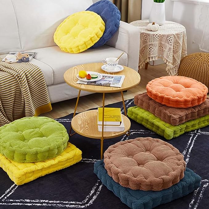 Rose Red Corduroy Floor Seat Pillows Cushion Large Square and Round Floor Cushions for Adults 2 Pack Meditation Floor Pillow for Living Room Balcony Tatami Yoga,18x18 Inch - Bloomnest
