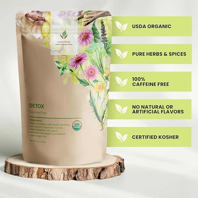 Organic Dandelion Root Detox Loose Leaf Tea, Herbal, Caffeine-Free, KSA Kosher, Ayurvedic with Lemongrass, Peppermint, Echinacea – 4 oz (1 Pack) - Bloomnest