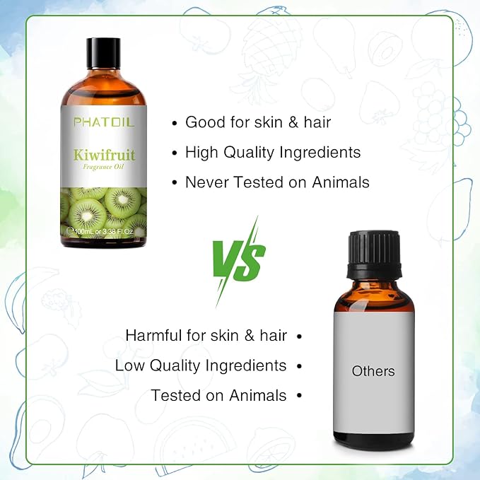 PHATOIL 3.38FL.OZ Kiwifruit Fragrance Oils for Aromatherapy, Essential Oils for Diffusers for Home, Perfect for Diffuser, Yoga, Skin Care, DIY Candle and Soap Making - 100ml - Bloomnest