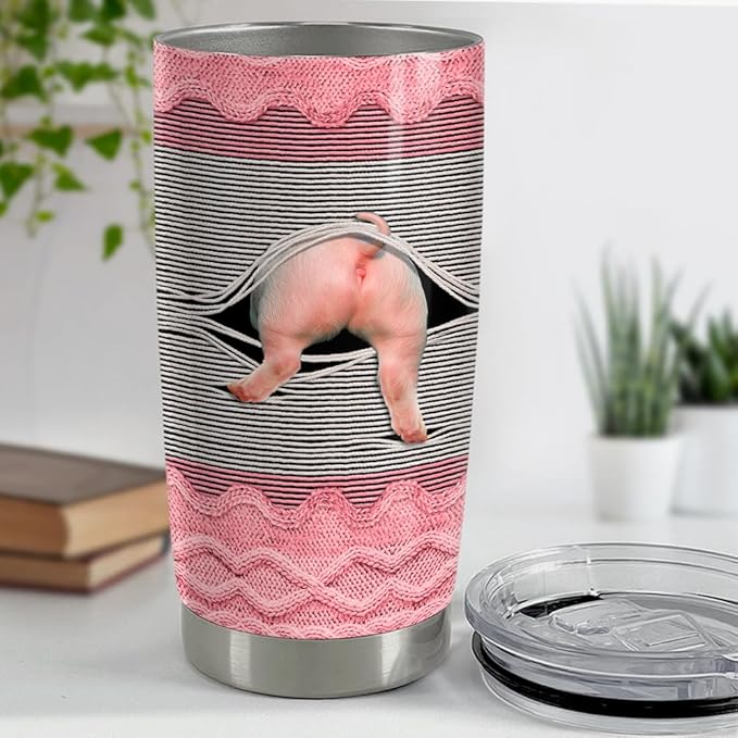 SANDJEST Pig Tumbler 20oz Stainless Steel Insulated Tumblers Coffee Travel Mug Cup Funny Pig Gifts for Women Girls Gift for Birthday Christmas - Bloomnest