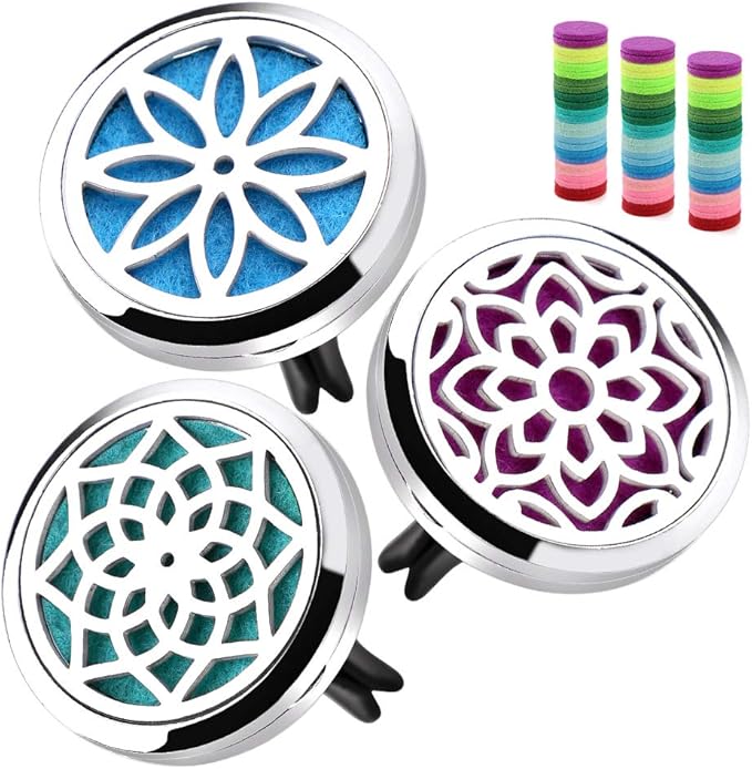 ttstar Car Diffuser Vent Clip - 30mm Aromatherapy Essential Oil Car Diffuser Vent Clips with 36 Refill Pads (3 Lotus Vent Clips, Metal) - Bloomnest