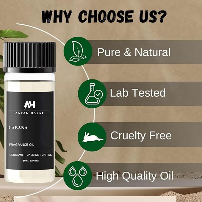 Cabana Diffuser Oil 50mL - Hotel Scented Essential Oils for Home - Lemon, Bergamot, Jasmine, Amber & Musk - Inspired by The Ritz Carlton - Antal Hayat Luxury Aromatherapy Oil - Bloomnest