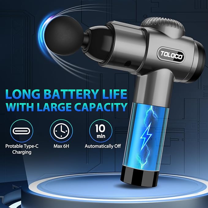TOLOCO Massage Gun, Deep Tissue Back Massager for Athletes with 10 Massage Heads, Electric Muscle Percussion Massager for Any Pain Relief, FSA and HSA Eligible, Gifts for Fathers Day, Grey - Bloomnest