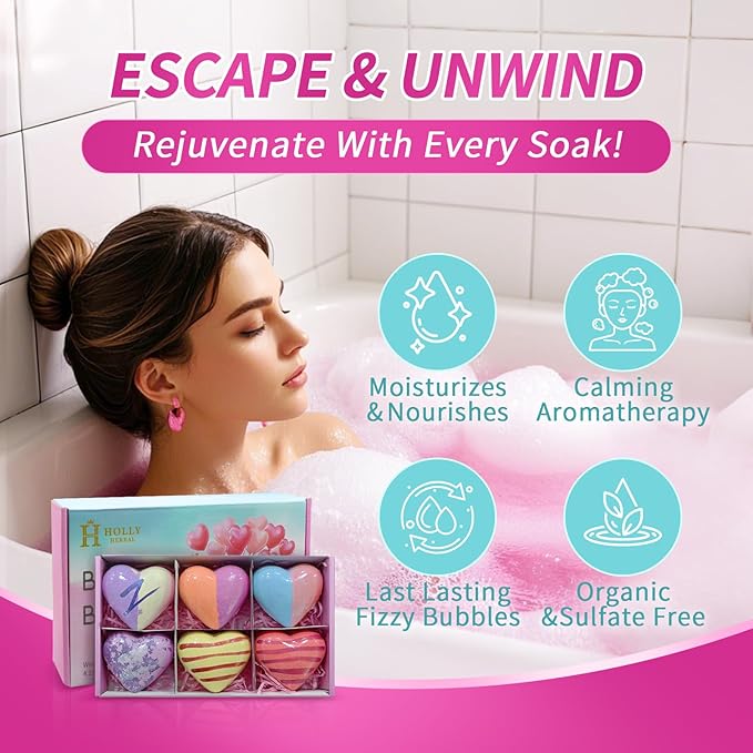 XL Large Bath Bombs for Women Gift Set - 6 Natural and Bath Bombs with Essential Oils & Moisturizing Shea Butter, Spa Birthday Gift, Selfcare Gifts for Her, Women, Teen Girls, Kids Gift - Bloomnest