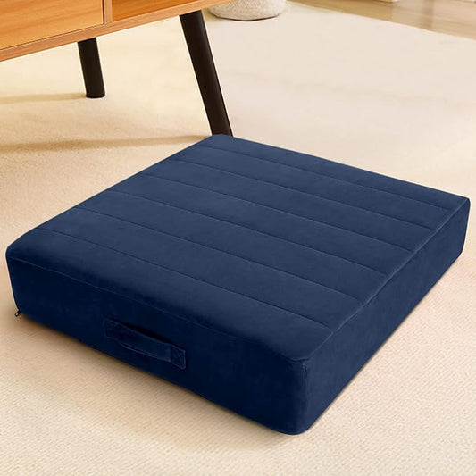 MeMoreCool Square Floor Pillow for Adults and Kids, Large Meditation Cushion with Thick Foam and Washable Tufted Cover, 24-Inch Navy Seat for Yoga and Sitting - Bloomnest