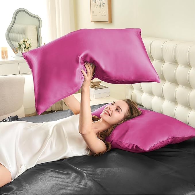 INFIIXSO Mulberry Silk Pillowcase for Hair and Skin, Silk Pillow Cases Queen Size Set of 2 with Hidden Zipper 20"x30", Ultra Smooth and Soft Cooling Pillow Cases for Hot Sleepers(Hot Pink, 2 Pack) - Bloomnest