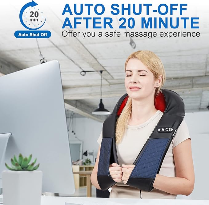 Neck and Shoulder Massager with Heat Shiatsu Back Massage Pillow with 3D Deep Tissue Kneading for Foot, Legs, Body Muscle Pain Relief, Use at Home, Office & Car - Bloomnest