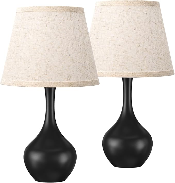 Seealle Touch Table Lamps for Bedroom Set of 2,3-Way Dimmable Small Bedside Lamps for Night Stands with Wires, Black Desk Lamps for Kids Room,Office,Living Room, End Table(LED Bulbs Included) - Bloomnest