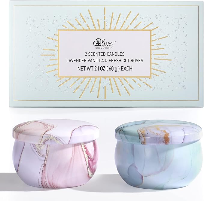 2-Pack Soy Candles Gift Set - Lavender, Vanilla, Rose Scents in Portable Tin Jars - for Home, Travel, Spa - Bloomnest
