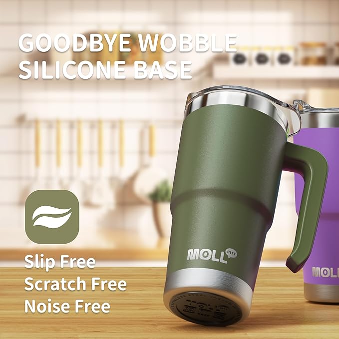 16 oz Tumbler with Handle Reusable Stainless Steel Vacuum Insulated Tumbler Cups with Lid and Straw Travel Coffee Mug for Women(Grass Green) - Bloomnest