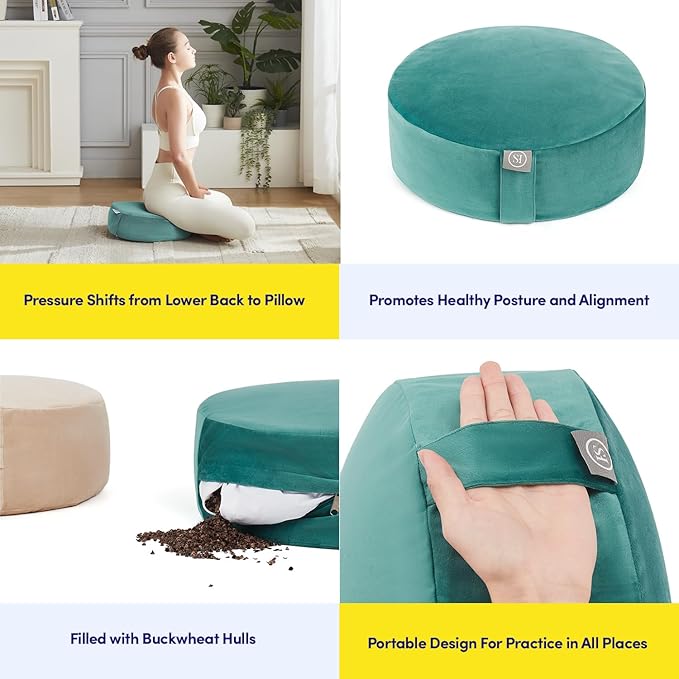 Meditation Cushion Bolster Pillow for Restorative Yoga – Supportive Cushion for Meditation, Pilates, and Relaxation – Filled with Buckwheat Hulls - Removable Cover - Bloomnest