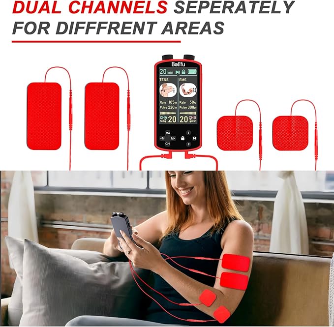 TENS EMS Unit Muscle Stimulator for Pain Relief Therapy - 4 in 1 TENS & EMS & Relax & Custom Frequency + Pulse - Muscle Massager 36 Modes 20 Intensity, Memory & Favorites Function with 600mAh Battery - Bloomnest