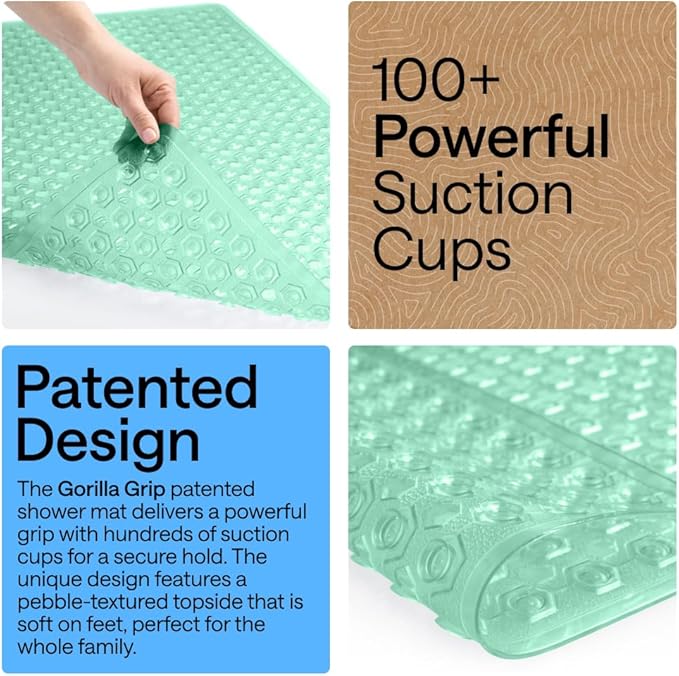 GORILLA GRIP Patented Square Shower Stall Mat, Small Bathtub Floor Mats for Stand Up Showers with Suction Cups and Drainage Holes, Machine Wash, Soft on Feet, Bathroom Accessories 21x21 Inch, Green - Bloomnest
