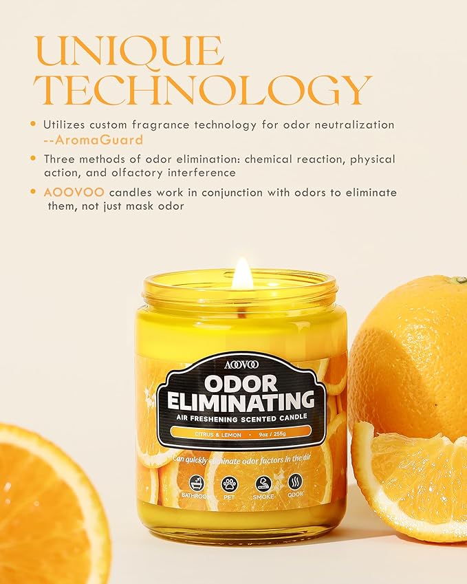 AOOVOO 4 Pack Odor Eliminating Highly Fragranced Candle - Eliminates 95% of Pet, Smoke, Food, and Other Smells Quickly, Air Freshing Soy Candle, Citrus Lemon/Ocean/Apple/Dreamy Garden - Bloomnest