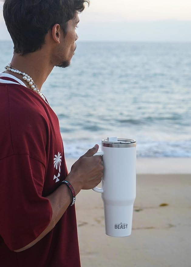 Beast 50 oz Tumbler Stainless Steel Vacuum Insulated Coffee Ice Cup Double Wall Travel Flask (Arctic White) - Bloomnest