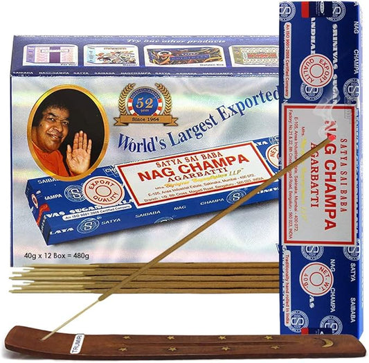 Nag Champa Incense Sticks 40g x 12 and Incense Stick Holder Bundle Insence Insense Satya Incense - Bloomnest