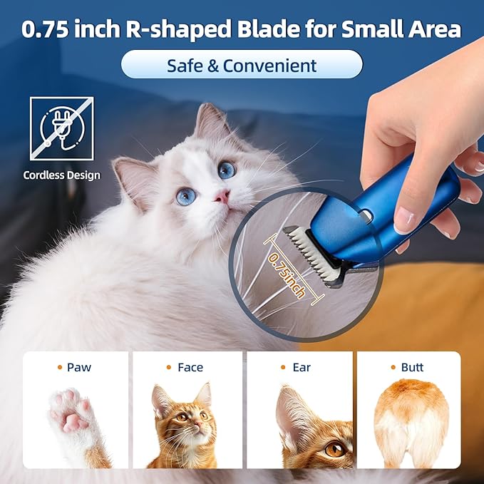 Dog Paw Trimmer, Low-Noise Dog Clippers for Grooming, 20mm-Blade Electric Pet Hair Trimmer with LED Light, Protective Cap, Rechargeable Pet Paw Grooming Clippers for Paws, Ears, Face, Jewel Blue - Bloomnest
