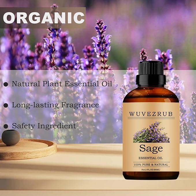 Sage Essential Oils, 60ML Pure and Natural Essential Oil for Aromatherapy Diffuser - Sage /2 Fl Oz - Bloomnest