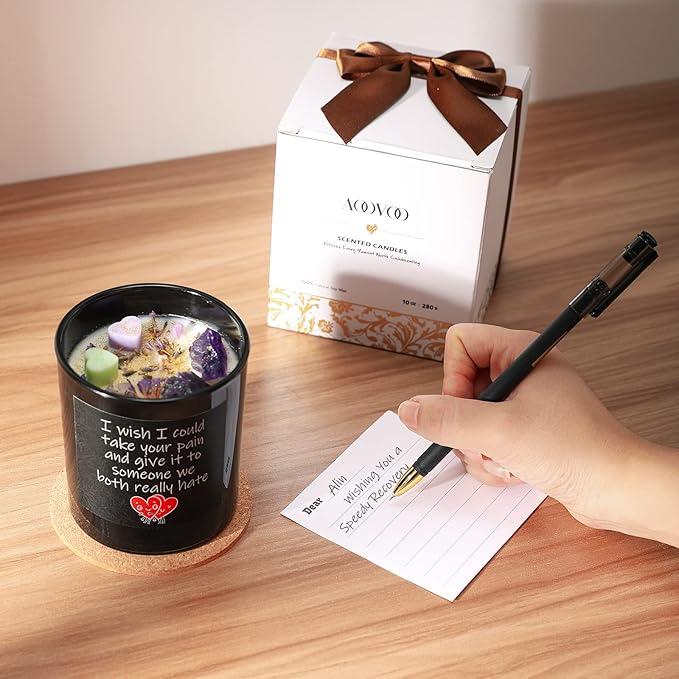 Get Well Candle with Healing Crystals - Get Well Gifts for Women After Surgery, Lavender Scented Candle, 10 oz, Black - Bloomnest